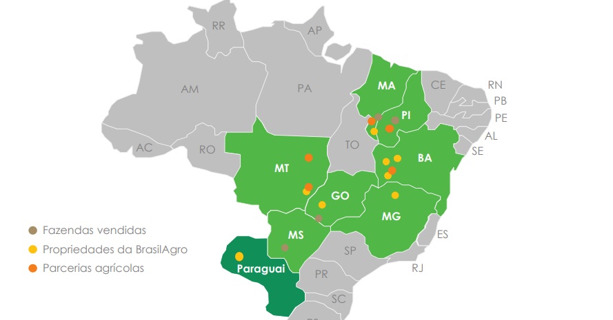 Distribuição das propriedades da BrasilAgro